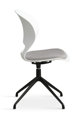 Linea spisebordsstol, m. drejefunktion og gr stofhynde - hvid PVC og sort metal