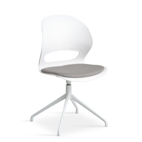 Linea spisebordsstol, m. drejefunktion og gr stofhynde - hvid PVC og hvid metal