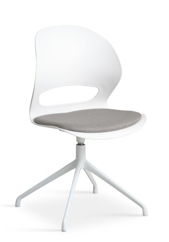 Linea spisebordsstol, m. drejefunktion og gr stofhynde - hvid PVC og hvid metal