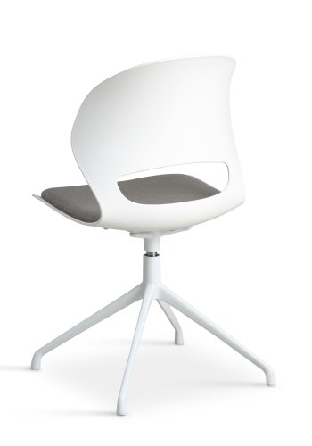 Linea spisebordsstol, m. drejefunktion og gr stofhynde - hvid PVC og hvid metal