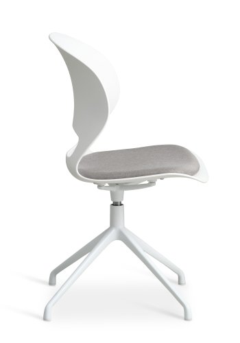 Linea spisebordsstol, m. drejefunktion og gr stofhynde - hvid PVC og hvid metal