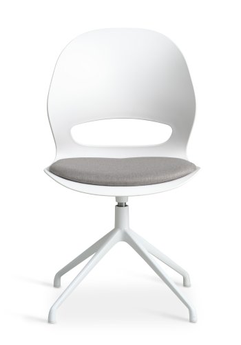 Linea spisebordsstol, m. drejefunktion og gr stofhynde - hvid PVC og hvid metal
