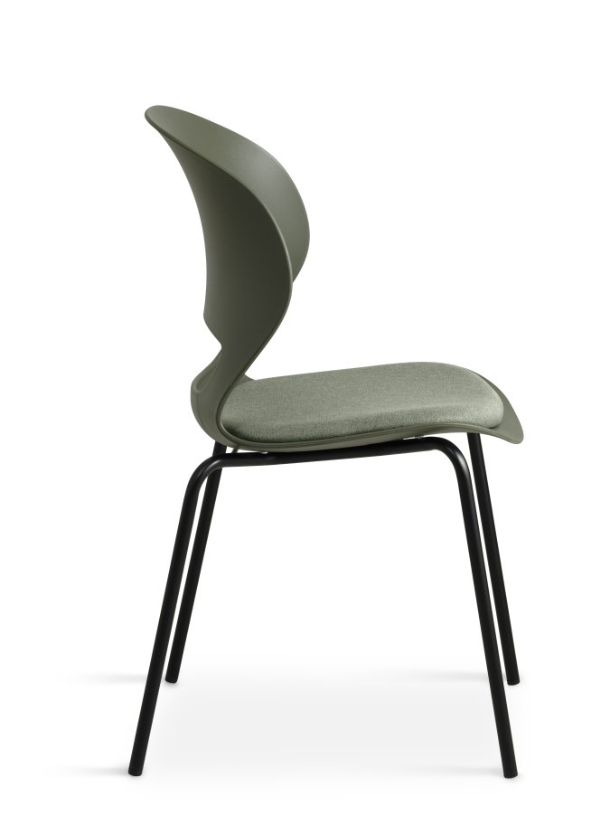 Linea spisebordsstol, m. oliven stofhynde - oliven PVC og sort metal