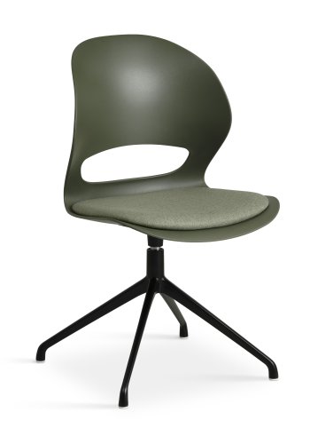 Linea spisebordsstol, m. drejefunktion og oliven stofhynde - oliven PVC og sort metal
