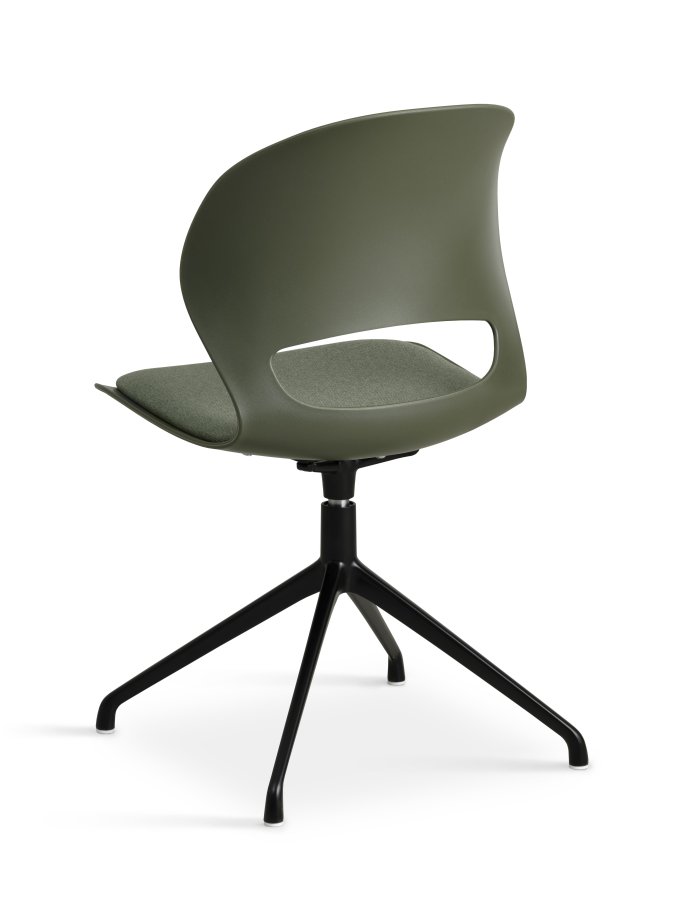 Linea spisebordsstol, m. drejefunktion og oliven stofhynde - oliven PVC og sort metal