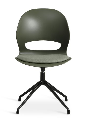 Linea spisebordsstol, m. drejefunktion og oliven stofhynde - oliven PVC og sort metal