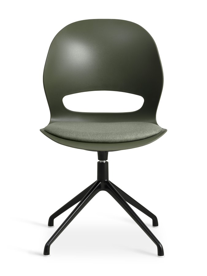 Linea spisebordsstol, m. drejefunktion og oliven stofhynde - oliven PVC og sort metal