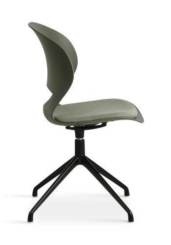 Linea spisebordsstol, m. drejefunktion og oliven stofhynde - oliven PVC og sort metal