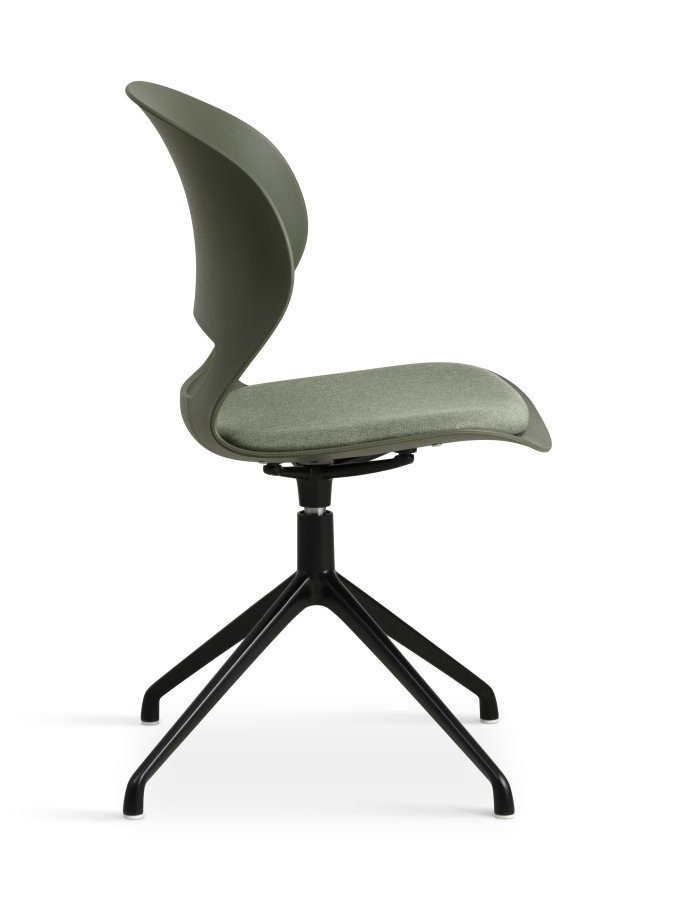 Linea spisebordsstol, m. drejefunktion og oliven stofhynde - oliven PVC og sort metal