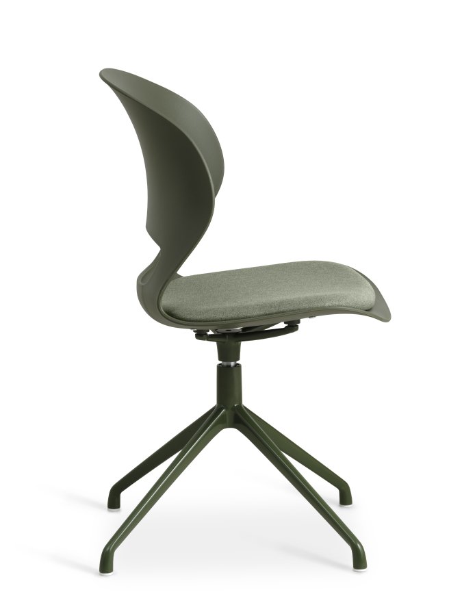Linea spisebordsstol, m. drejefunktion og oliven stofhynde - oliven PVC og oliven metal