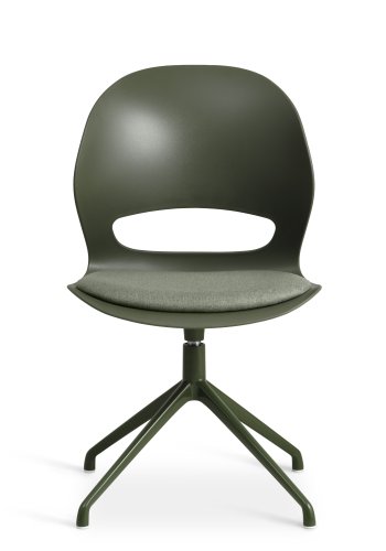 Linea spisebordsstol, m. drejefunktion og oliven stofhynde - oliven PVC og oliven metal