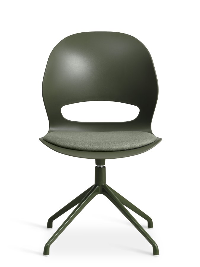 Linea spisebordsstol, m. drejefunktion og oliven stofhynde - oliven PVC og oliven metal
