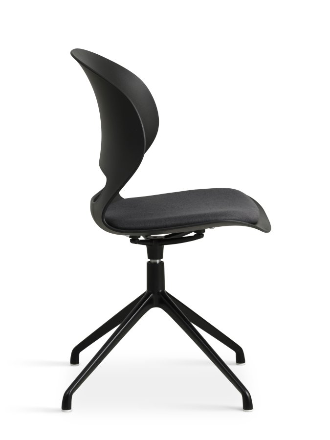 Linea spisebordsstol, m. drejefunktion og sort stofhynde - sort PVC og sort metal