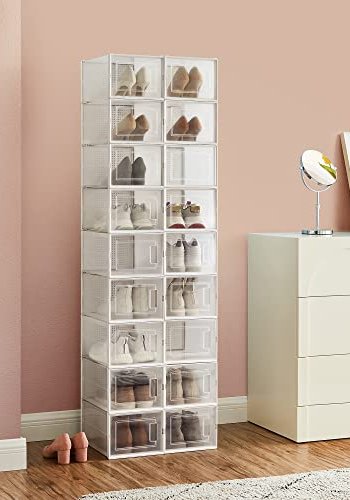 SONGMICS skoske, stabelbar og foldbar - hvid og klar polypropylen (st med 18)