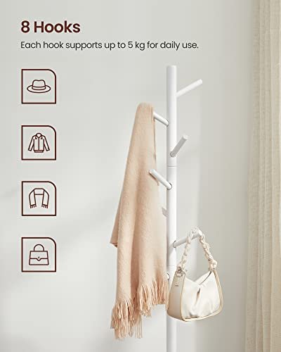 VASAGLE stumtjener, m. 8 kroge, 3 hjdemuligheder - hvid gummitr