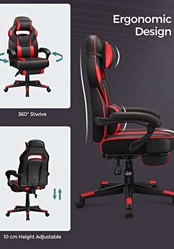 SONGMICS gamerstol, fodsttte, vippefunktion, nakkesttte, lndesttte, armln, hjul - sort/rd PU