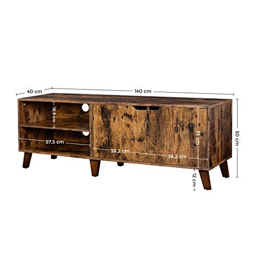 VASAGLE TV-bord, m. 2 lger og 2 hylder - rustik brun spnplade (140x40)
