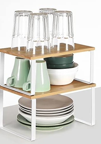 SONGMICS krydderihylde, stabelbar - natur bambus og hvid metal (st med 2)