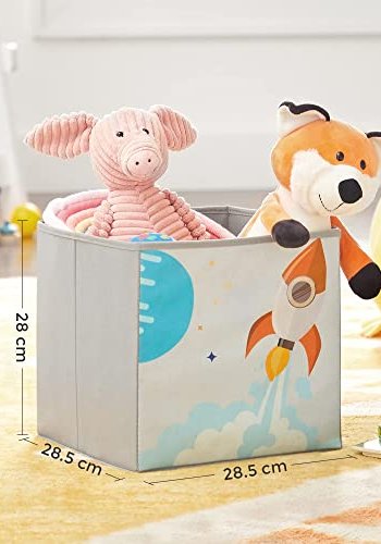 SONGMICS brnereol, m. hylder og 2 opbevaringsbokse - hvid og multifarvet spnplade og stof