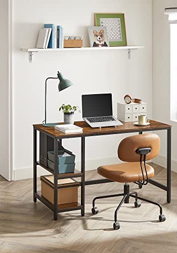 VASAGLE skrivebord, m. 2 hylder - rustik brun spnplade og sort stl (120x60)