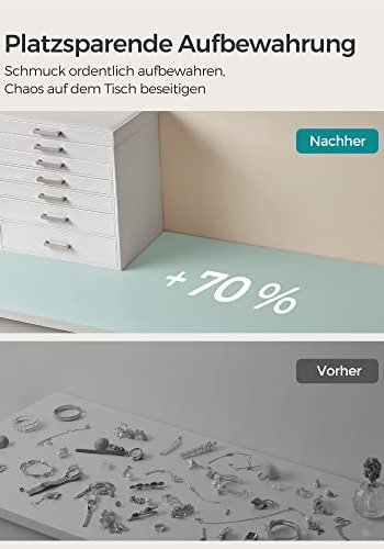 SONGMICS smykkeskrin, m. 6 lag, 5 skuffer, spejl - hvid MDF