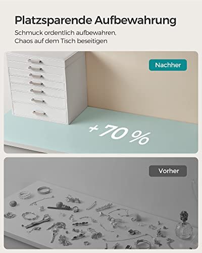 SONGMICS smykkeskrin, m. 6 lag, 5 skuffer, spejl - hvid MDF