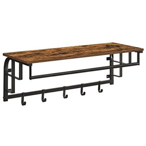 VASAGLE hattehylde, m. bjlestang og 5 aftagelige kroge - rustik brun spnplade og sort stl