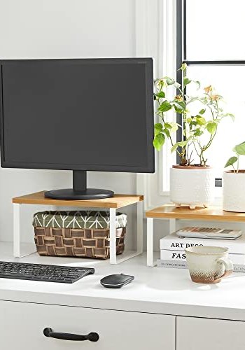 SONGMICS krydderihylde, stabelbar - natur bambus og hvid metal (st med 2)