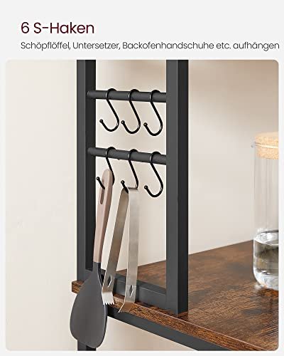VASAGLE kkkenreol, m. 6 S-kroge og 6 hylder - brun spnplade og sort stl