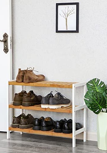 SONGMICS skohylde, m. 3 hylder - natur og hvid bambus (70x26)