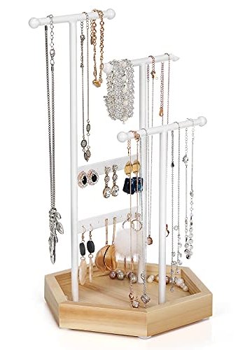 SONGMICS smykkestativ - hvid jern og natur tr