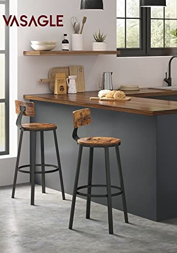 VASAGLE barstol, m. rygln og fodsttte - brun spnplade og sort stl (st med 2)