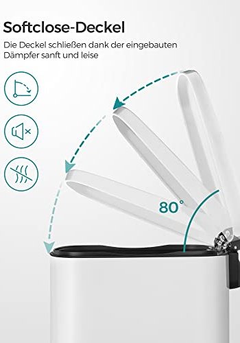 SONGMICS affaldsspand, m. indvendig plastspand, pedal, hngslet lg, bld lukning - hvid stl