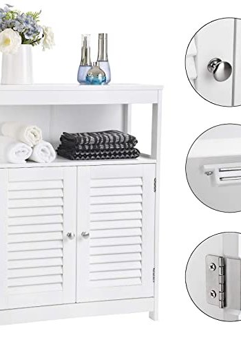 VASAGLE badevrelsesskab, m. 2 lamellger, 1 hylde og 1 rum - hvid MDF