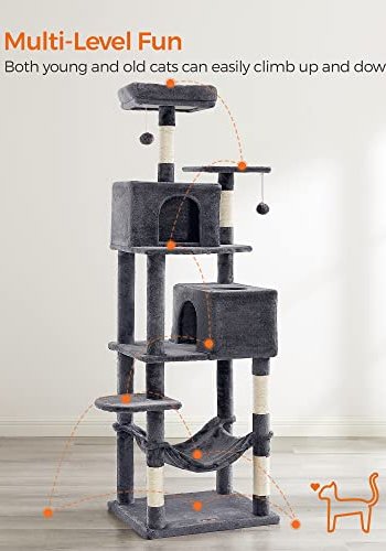 FEANDREA kradsetr, 6 niveauer, 1 stol, 2 huler, 2 pomponer, 1 hngekje - rggr plys