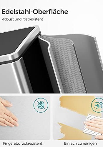 SONGMICS affaldsspand, m. 2 rum, plastspande, lg,, lugtforsegling - slv og sort stl