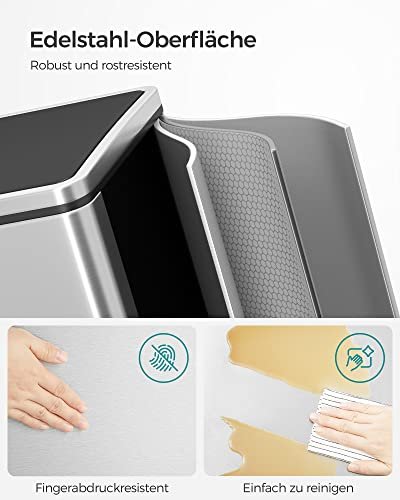 SONGMICS affaldsspand, m. 2 rum, plastspande, lg,, lugtforsegling - slv og sort stl