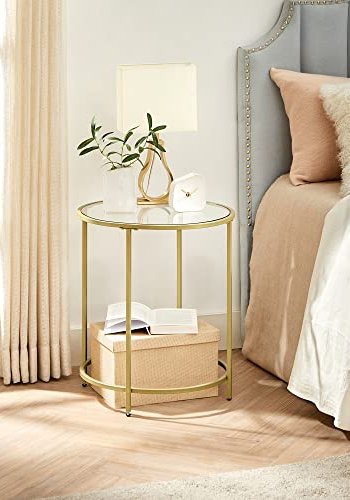 VASAGLE sofabord, rund - hrdet glas og guld stl (50)