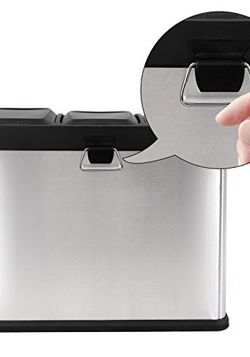 SONGMICS affaldsspand, m. 3 rum, pedaler - slv rustfrit stl og sort polypropylen