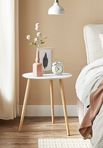 VASAGLE sidebord, rund - hvid MDF og natur fyrretr (st med 2)