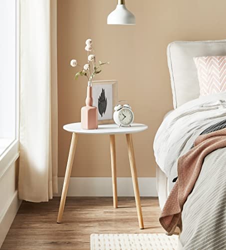 VASAGLE sidebord, rund - hvid MDF og natur fyrretr (st med 2)