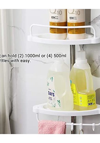 SONGMICS hjrnehylde til brusekabine, m. 4 bakker, 3 kroge, 1 hndkldestang - hvid plast og stl