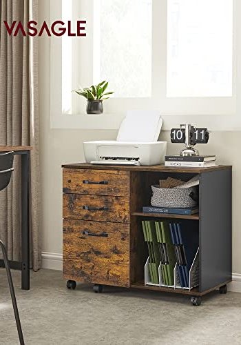 VASAGLE arkivskab, m. 3 skuffer, 1 hylde og hjul - rustik brun og sort spnplade