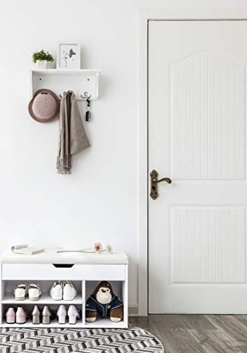 VASAGLE bnk, m. hvid hynde og 4 rum til sko - hvid spnplade (80x30)