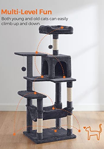 FEANDREA kradsetr, m. 5 niveauer, topplader, hule og hngekje - rggr plys, sisal og spnplade