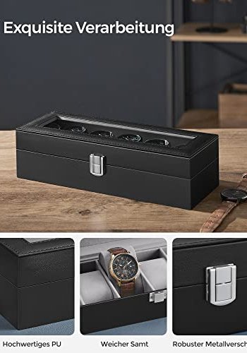 SONGMICS urboks, m. 6 pladser, glaslg, fljlsurpuder, ls - gr fljl og sort kunstlder