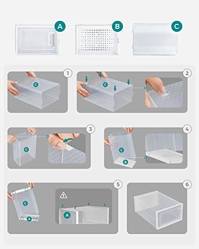 SONGMICS skoske, stabelbar, foldbar, op til UK strrelse 10.5 - klar og hvid plast (st med 8)