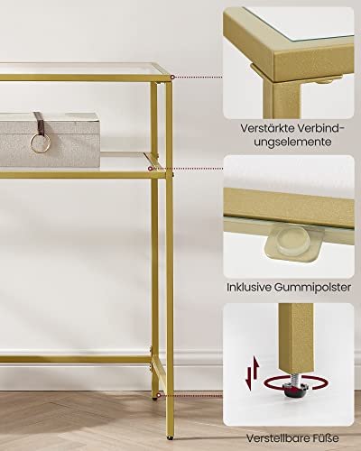 VASAGLE konsolbord, m. 1 hylde - hrdet glas og guld stl (100x35)
