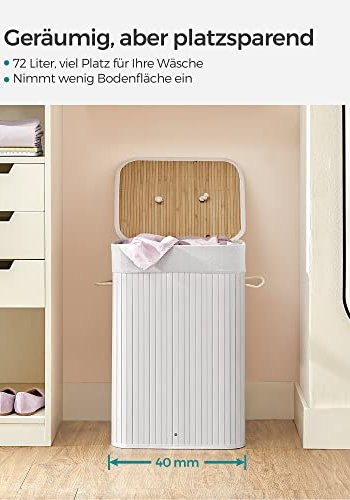 SONGMICS vasketjskurv, foldbar, m. 3 hndtag - bomuld og hvid bambus