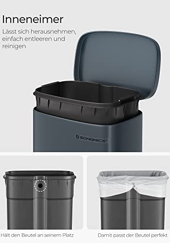 SONGMICS affaldsspand, m. indvendig plastspand, lg, soft close, lugtkontrol - rggr stl